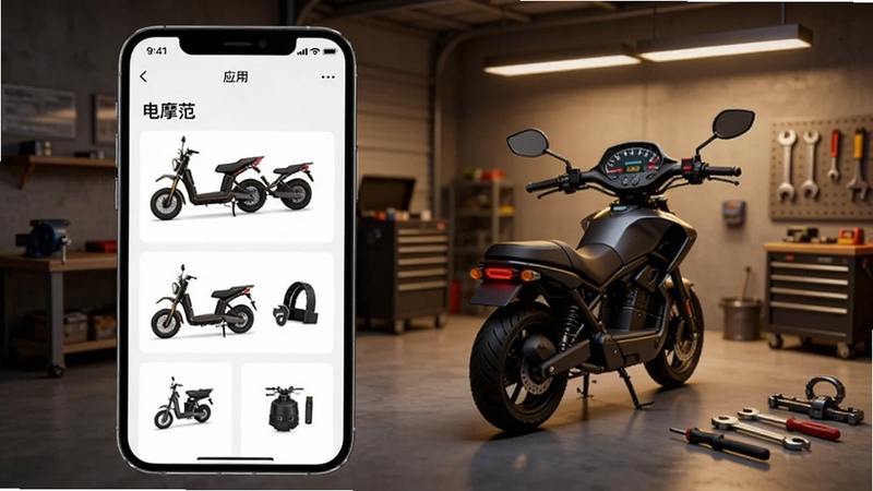 ���廭��չ�ֵ�Ħ��Ӧ�õĺ���ȫò����������ƫ��λ�÷���һ�������ֻ�����Ļ��ʾ��Ħ����װ���棬�е�Ħ���������ѡ��Ҳ౳������Ϊ���⳵�ⳡ������͵�ůɫ�ƹ����䣬������дʵ�Ҹ��пƼ��У�ϸ�ڰ��������������Ǳ��̺͸�װ���ߣ����幹ͼƽ�⣬�ʺ�����վչʾ��ͼ