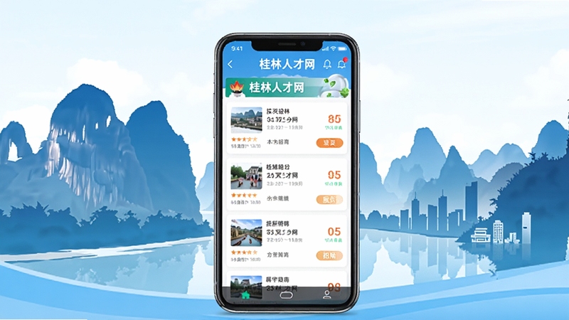 �����˲����ֻ�Ӧ��������չʾ������������һ�������ֻ�����Ļ����ʾ�����˲���APP����Ƹ�б�ҳ�棬����Ϊ����ɽˮ��Ӱ����н�����������������������������ɫ��Ϊ����ͻ��������Ƹ��������