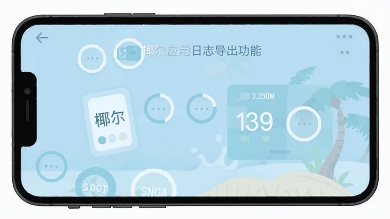 椰尔应用日志导出功能的手机界面示意图,简洁扁平风格,浅色背景