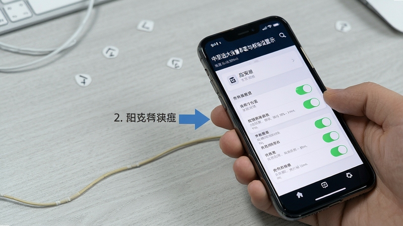 中至远大讲堂安装与权限设置示意,手机屏幕显示应用安装界面与权限开关列表,背景为浅灰色桌面,画面清晰直观,突出操作步骤
