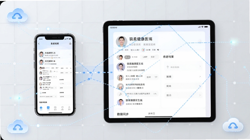 ���ὡ��ҽ����APP���豸Эͬ������һ���ֻ���һ̨ƽ�岢����ʾͬһ���ߵ������棬�м����������ӱ�ʾ����ͬ��������Ϊǳ��ɫ�Ƽ������񣬻���������ƶ�ͬ��ͼ�꣬���崫����Э���ı����