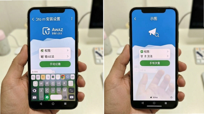 Awaz智能输入法 安装设置界面 权限开启 输入法切换 手机操作步骤 示意图