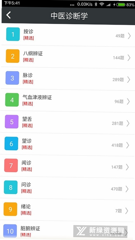 中医执业医师鸣题库 题库列表 手机截图