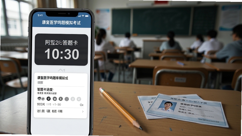 ����ҽѧ�����ģ�⿼�Խ��棬�ֻ���Ļ��ʾ����ʱ������⿨���ȣ�����Ϊ���ҿ�����Χ�������Ϸ���Ǧ����׼��֤������ɫ������רע�����ֿ���ѵ���Ľ��Ÿ�