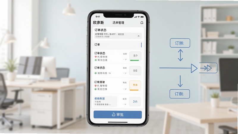 ŷ��˹��ҵ��APP�����������棬�ֻ���Ļ��ʾ����״̬�б���������ť���Ա����м�Լ�����̼�ͷʾ�⣬����Ϊ��͵�ǳɫ�칫������������רҵ����