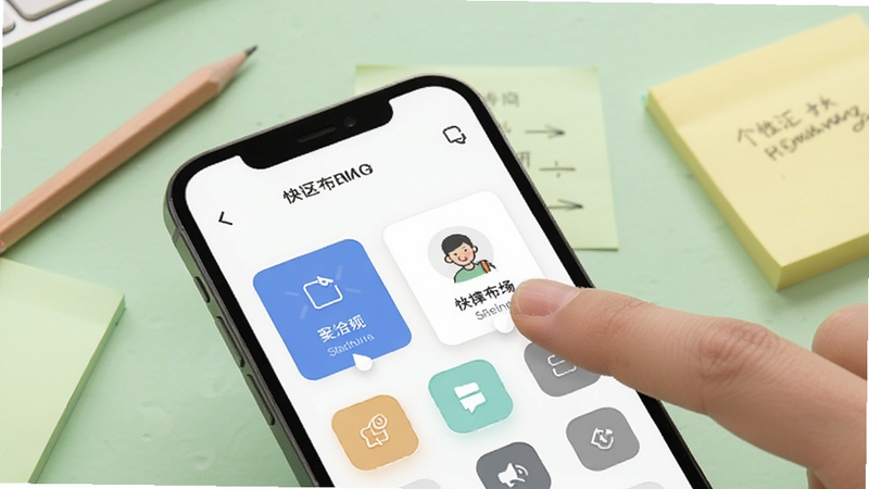 聚合汇个性化首页布局编辑界面,画面为手机屏幕特写,屏幕内显示可拖拽排序的功能卡片与快捷入口图标,手指正在拖动其中一张卡片,背景为柔和的浅绿色工作台桌面,配以铅笔和便签元素,突出自定义与易用性