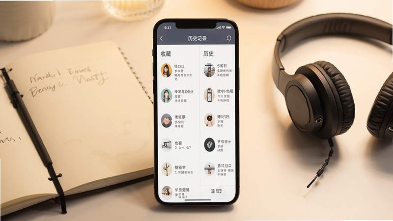 չʾ���ʶ��������ղ�����ʷ��¼ҳ�棬�ֻ��������ղ��б�����ʷ��¼����չʾ����Ŀ��������ͼ����������������Ϊů��ɫ���������������Ա߷��ñʼǱ�������������Χ������������ָ�����Դ��������