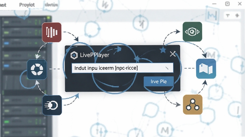 LivePlayer界面中显示输入流地址的对话框,旁边有多个协议图标环绕,背景为简洁的浅色界面,体现多格式兼容特性