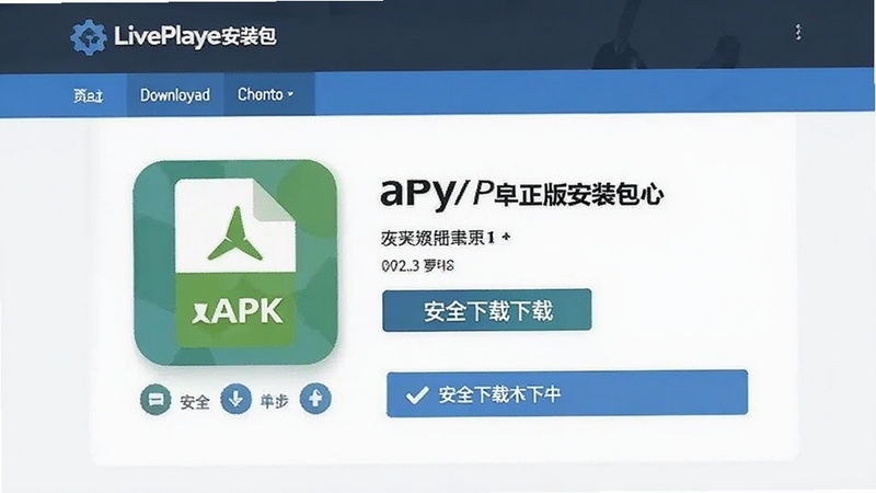 LivePlayer正版安装包下载页面截图风格,显示APK文件图标与版本信息,背景为简洁的下载站界面,突出安全下载标识