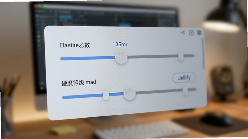 Jellify参数设置界面特写,显示弹性系数与硬度等级滑块控件,界面风格简洁现代,背景虚化处理突出设置面板