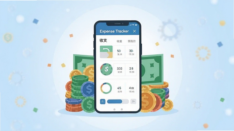 һ���ɲ�ɫӲ�����˵����ɵļ������Ǳ��̣�����λ�÷���һ����ʾ Expense Tracker ���˽�����ֻ�������Ϊǳ��ɫ��������͹��Σ�������Ϊ��ƽ��ʸ���廭��ͻ����֧������Ԥ���������