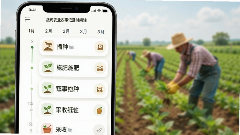 ����ũҵũ�¼�¼ʱ������棬�ֻ���Ļ��ʾ���������е�ũ�²�����Ŀ�����в��֡�ʩ�ʡ����յ�Сͼ�꣬����Ϊ���������ģ���黯���������廭������������ͻ����¼���������Ӿ�����