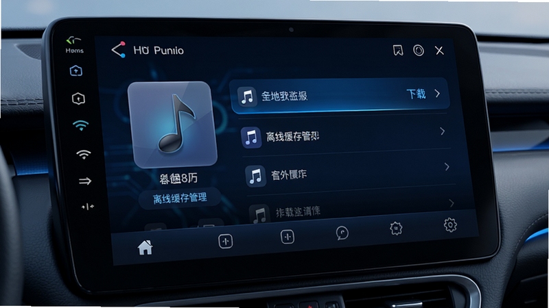 汽车音乐听歌全免 离线缓存管理界面 下载列表 车机本地音乐 科技蓝配色 高清细节展示