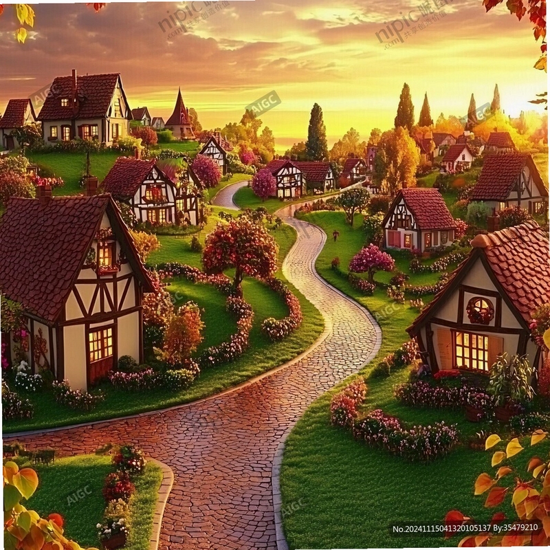 梦想小村庄 田园小镇 风景图
