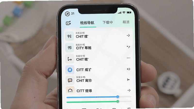 高图地图导航免费离线地图下载管理页面,手机屏幕显示城市列表与下载进度条,清新浅色背景,突出离线功能实用性