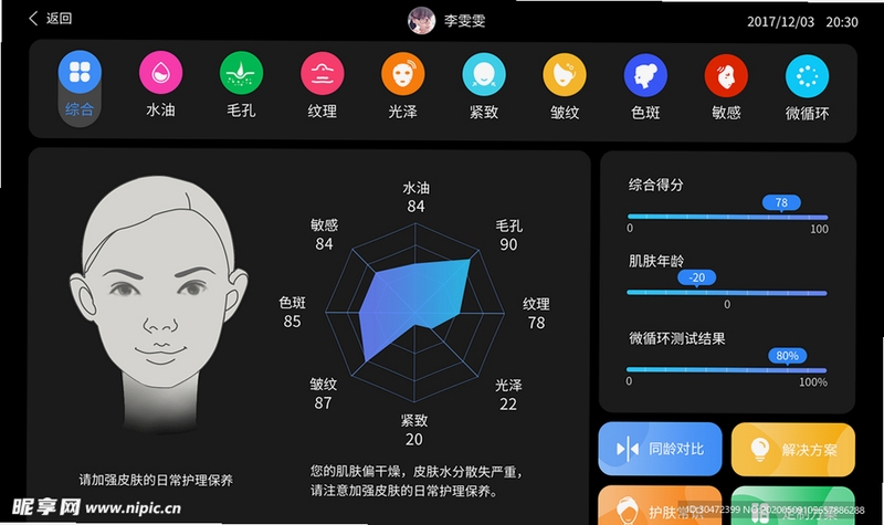 脸型测试大师五官分析界面
