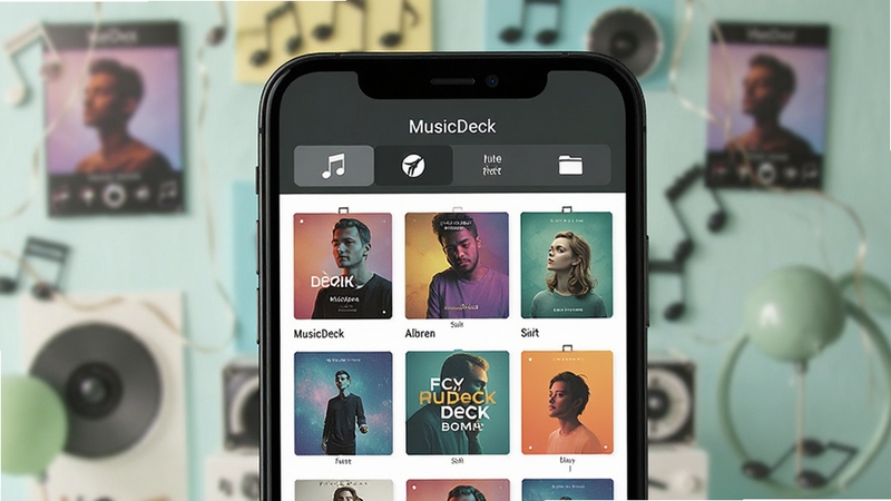 MusicDeck���ֿ�������������д���������ֻ���Ļչʾר��������ͼ�������ɫר�������������У������и�����ר�������֡��ļ����ĸ��л���ǩ������Ϊ�黯����������װ��Ԫ�أ�����ɫ��������Ȼ��ͻ����������MusicDeck