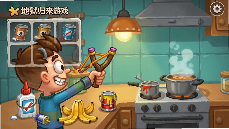 �����ھӣ�����������Ϸ�ڵ����������岼�ý����ͼ���廭������չʾ��ͨ�����ֳֵ�����׼�ھ�ͷ���ĵ��ƣ��Ա�ɢ���Ž�ˮ���㽶Ƥ������Ͱ�ȵ��ߣ�����Ϊ������������̨�Ϸ�������ð�����Ĺ�������ɫ�����졢ϸ�ڷḻ��ͻ������Χ������Booguģ������