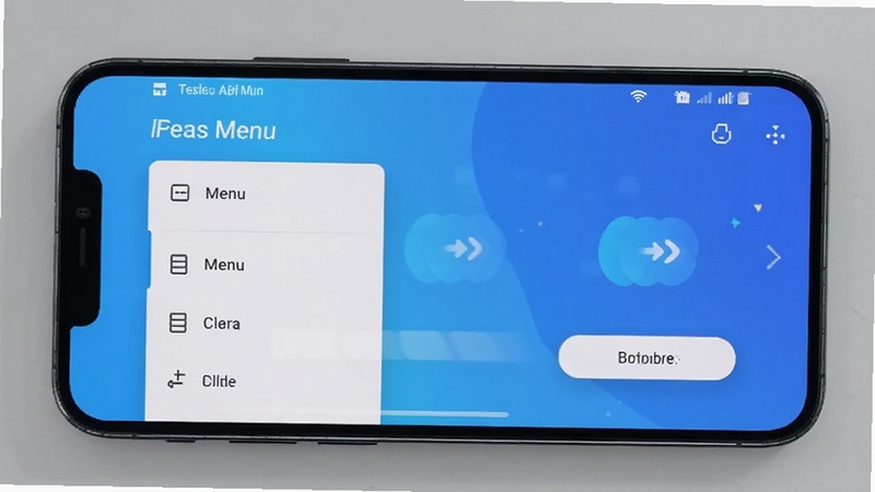 App Menu低资源占用运行场景,手机屏幕显示简洁的菜单管理界面与流畅的动画过渡效果,背景为科技蓝渐变色调,画面突出轻量高效与流畅响应特点