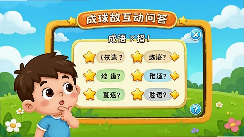 ��ͯ����������»����ʴ���棬��ͨ��ͯ��ɫ����˼�����⣬��Ļ������ʾ����ѡ���⣬ѡ���������ǽ���ͼ�꣬����Ϊ��������ɫ�ݵغ����죬����Ȥζѧϰ��Χ