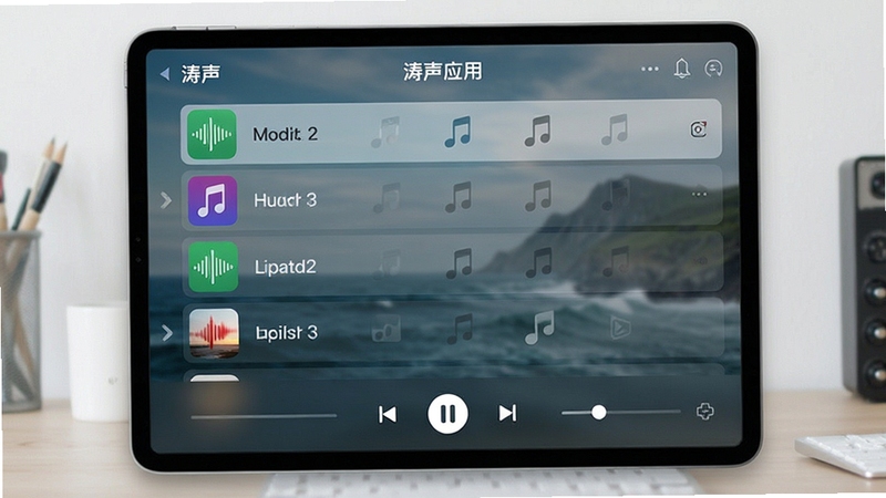 涛声应用主界面展示多格式音频文件列表与播放控制按钮的清爽UI设计图