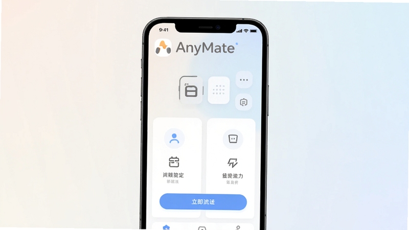 AnyMate����������ȫòչʾ�����й�ͼ���ֻ���Ļ�г��ּ��Ļ���Ӧ����ҳ��ǳɫ���䱳������͹��ߣ��ִ���ƽ����Ʒ�񣬻���ɾ����࣬ͻ��AnyMateƷ�Ʊ�ʶ����Ĺ�������