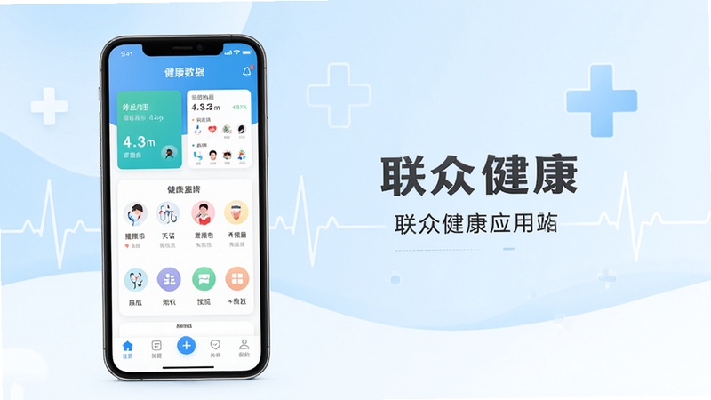 ���ڽ���Ӧ���������չʾ����������λ����Ļ����ƫ�󣬳����ֻ���һ�������App����ҳ���֣������������ݿ�Ƭ������ͼ����ײ�����������������Ϊ��͵�ǳ�����ɫ���䣬��׺�����ҽ��ʮ�����ĵ粨��������������ɾ�רҵ���ʺ���������վչʾ��ͻ�����ڽ���Ʒ����������Ĺ���ȫò