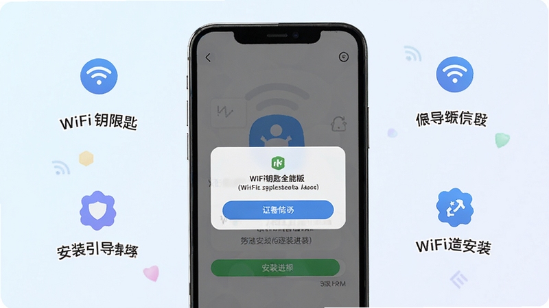 WiFiԿ��ȫ�ܰ氲װ����ʾ��ͼ���ֻ���ĻչʾȨ�����赯���밲װ������������Ϊǳɫ���䣬���Լ��ͼ��Ԫ�أ�ͻ��������������