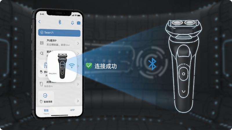 ��ʿ����APP�豸�󶨽��棬�ֻ���Ļ��ʾ���������б�����������뵶ͼ�꣬�Ա������ӳɹ���ʾ������Ϊ���ɫ�Ƽ��пռ䣬�������ֻ���Ļ����������뵶����������ɾ����䣬ͻ��������������ʿ�������⣬�����Ʒ��Ⱦ���