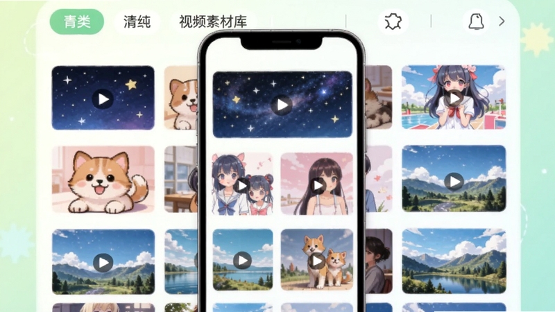 �崿��������Ƶ�زĿ�����ͼ���廭������չʾ�����Ƶ����ͼ�������У������ǿա��ȳ衢�������羰�����⣬���涥���з����ǩ��������ɫ�������������ֻ���Ļģ��λ�ڻ������룬����Ϊǳ��ɫ��ͽ���