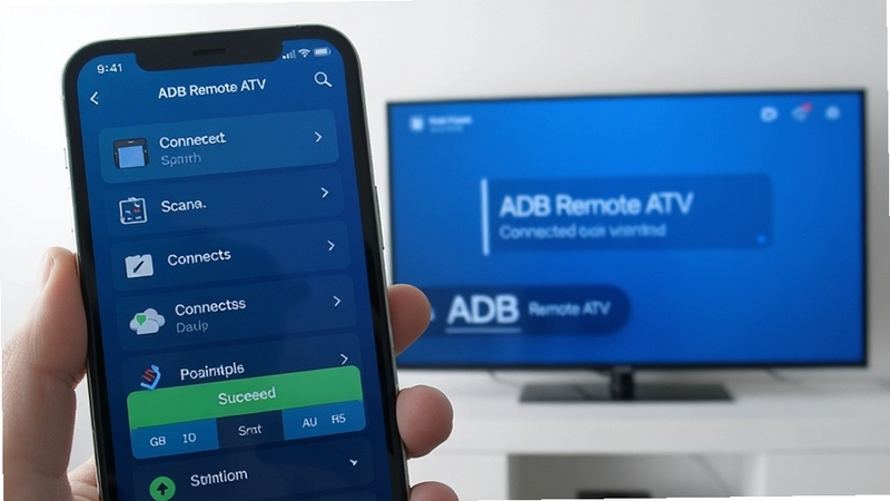 ADB Remote ATV����������д���ֻ���Ļ��ʾ�豸ɨ���б������ӳɹ�״̬�������ڱ�������ʾ��������ʾ����������Ƽ���