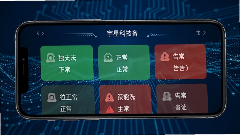 ���ǿƼ��豸ʵʱ��ع��ܽ��棬�ֻ���Ļ��ʾ��̨���������˵�״̬��Ƭ����ɫ��������ɫ�澯������Ϊ���ĿƼ�����������������������ֱ��