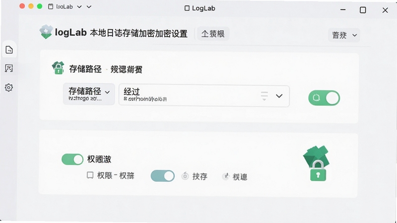 LogLab����������־�洢�������ý��棬��������Ŀ�Ƭʽ���֣�չʾ�洢·��ѡ����Ȩ�޿��أ���ȫ��ͼ���׺