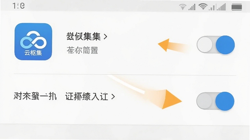 安卓手机设置界面截图风格,展示应用权限管理页面,云枢集图标旁有存储和通知权限开关,画面干净清晰,突出权限设置的操作指引
