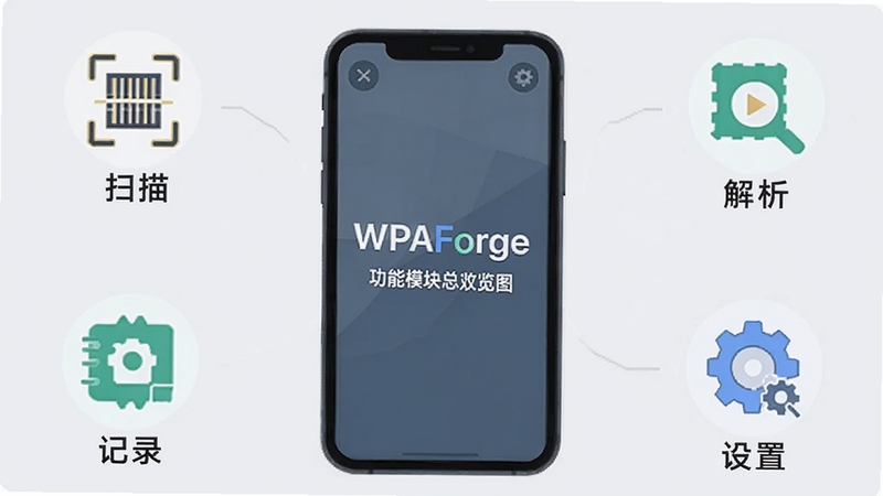 WPAForge ����ģ������ͼ���������ֻ�Ϊ���ģ���Χ�����ĸ�����ͼ��ֱ����ɨ�衢��������¼�����ã�����Ϊ���ǳ��ɫ��ͼ����ñ�ƽ����ƣ�����������������Ӿ�����