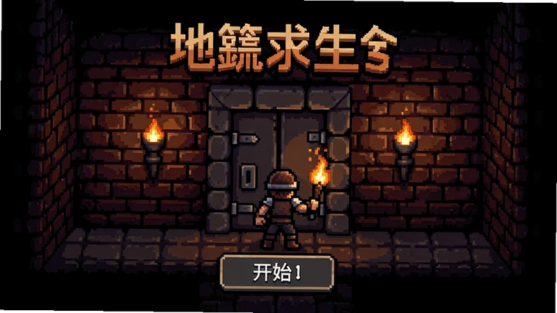 ����������Ϸ�����棬���ط�������ڣ��ֳֻ�ѵ�ð����վ��ʯ��ǰ���������İ���שǽ���ѹ�Ӱ���������������Ϸ�����뿪ʼ��ť������ɫ��ƫ����ϸ�ڷḻ�����湹ͼ
