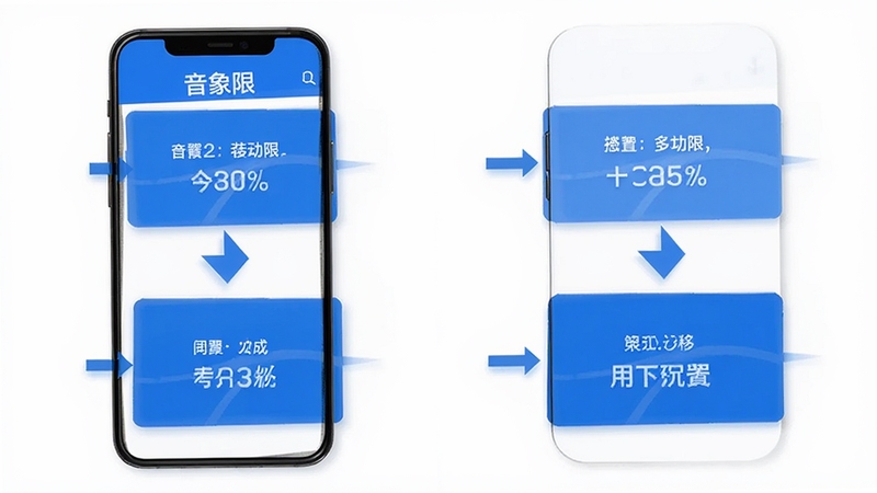 音象限移动端安装与权限设置引导界面,手机竖屏,步骤卡片式布局,蓝白配色,清晰箭头指引