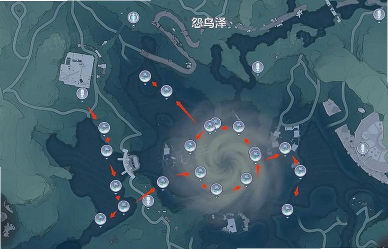鸣潮助手工具地图标记和材料清单功能截图,关键词必须包含 {鸣潮地图},文字可概括资源规划与配队速查功能,用于搜索配图
