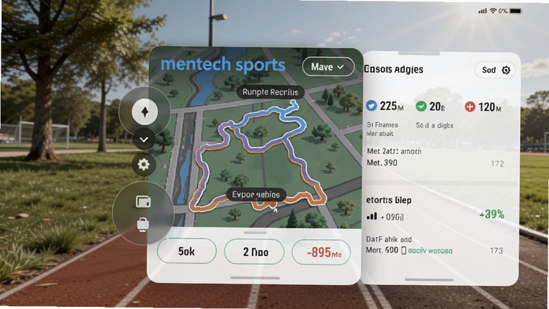 mentech sports �˶���¼ҳ�棬��ʾ�ܲ��켣��ͼ����ϸ���ݣ�����Ϊ���⹫԰�ܵ����������ģ���������дʵ