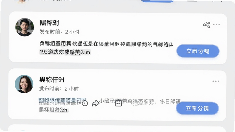 若道社区讨论界面,展示用户发布的帖子列表,包含用户头像、昵称、发布时间和帖子摘要,背景为浅灰色,帖子卡片带有圆角,界面简洁清爽,互动元素明显,符合社交应用风格
