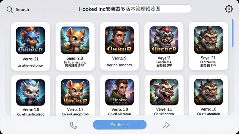 չʾHooked Inc��װ���Ķ�汾�������棬�������ж����Ϸͼ�꿨Ƭ��ÿ����Ƭ��ע�汾���ƺͷ��������ͣ��·����л���ť������Ϊ��͵�ǳ��ɫ����Ƭ����Բ����ƣ���������Ϊ�汾�б���������������������ͼ�꣬��������ˬ������ΪHooked Inc��װ����汾����Ԥ��ͼ