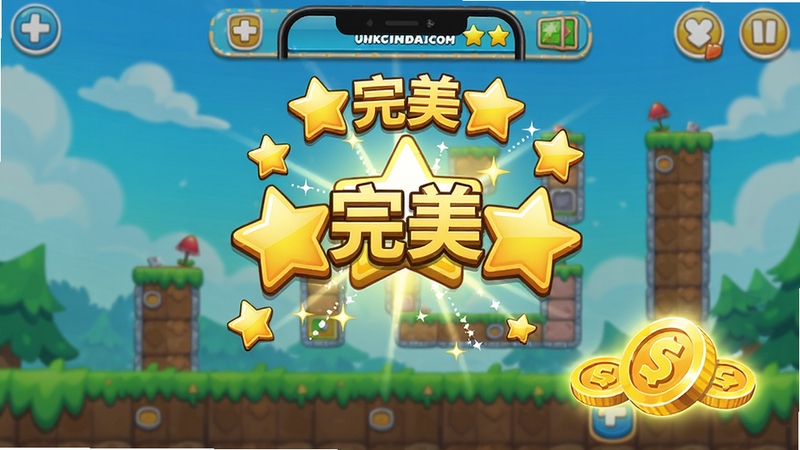 快乐螺丝之旅游戏攻略图示,显示三星通关界面,画面中有亮眼的星星特效和奖励金币,背景是游戏关卡完成页面,有“完美”字样,色彩明亮活泼,竖版手机截图风格