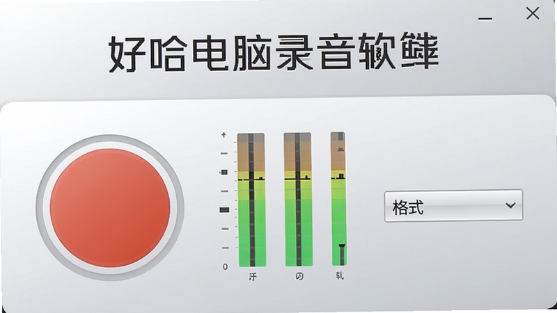好哈电脑录音软件主界面预览图,展示简洁的录音控制面板,包含大尺寸圆形录音按钮、音量电平表、格式选择下拉菜单,背景为浅灰色渐变,突出软件名称好哈电脑录音软件,整体风格现代清爽,界面元素排列整齐,光照明亮柔和