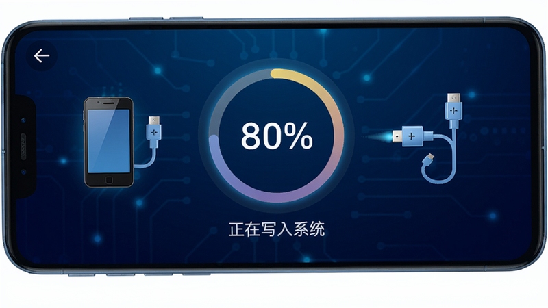 ����һ��ˢ��ˢ�����̽��������棬��Ļ������ʾԲ�ν��Ȱٷֱȣ��·��С�����д��ϵͳ��������ʾ���ֻ�ͼ�������������Ӷ���������Ϊ����ɫ�Ƽ��н��䣬ͻ���Զ��������ܸ�