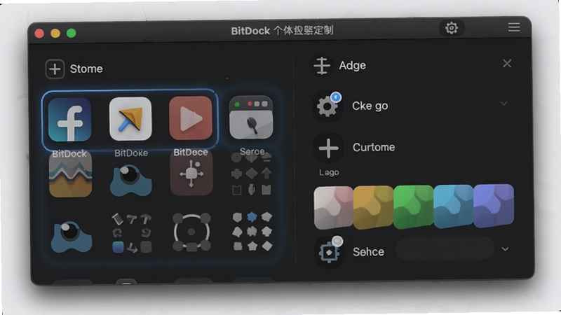 BitDock���Ի����ƽ��棬չʾDock������ѡ���������ѡ��ͼ���С������������ɫ���ã�������ֱ�ۣ�����Ϊ��ɫ��������ʾ�ɶ���Ԫ�أ��������ִ���ϸ������