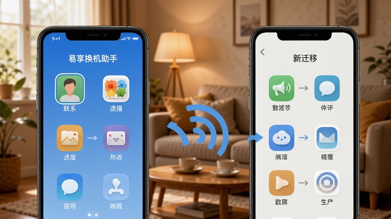 ����������������Ǩ�ƽ��棬�¾��ֻ�ͨ���������ӣ���Ļ����ʾ��ϵ�ˡ���Ƭ��Ӧ�õ�ͼ�����ڴ��䣬����Ϊůɫ����ͥ������������ܰ��ͻ������ȫ���͸����ص�
