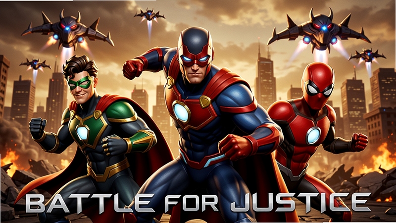 һ��Superhero: Battle for Justice����Ϸ���Ӿ�ͼ��������������λ����Ӣ�۰ڳ�ս�����ƣ�������ȼ�յĶ�������ߣ�Զ���з��еķ��ɷɴ�����Ӱ�Ա�ǿ�ң�ɫ�����ޣ�ϸ�ڷḻ������3A����������ͼ���