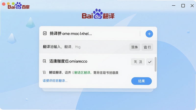 百度翻译软件主界面预览图,展示多语言翻译功能与简洁的UI设计,画面中央为翻译输入框与结果展示区域,背景为浅蓝色渐变,风格现代清新,突出便捷高效的翻译体验