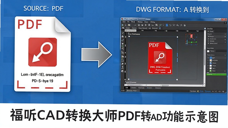 ���CADת����ʦPDFתCAD����ʾ��ͼ��չʾPDF�ļ���ת��ΪDWG��ʽ�Ĺ��̣����ΪPDFԴ�ļ����Ҳ�Ϊת�����CAD�༭���棬��ͷָʾת�������������Ʊ�ע��ͼƬ�·���