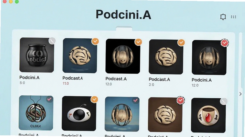 Podcini.A 订阅管理界面示意图,展示不同播客封面和未读标记,画面明亮清晰,突出软件名称Podcini.A,背景为淡雅纯色,构图平衡,细节丰富,适合Boogu模型生成